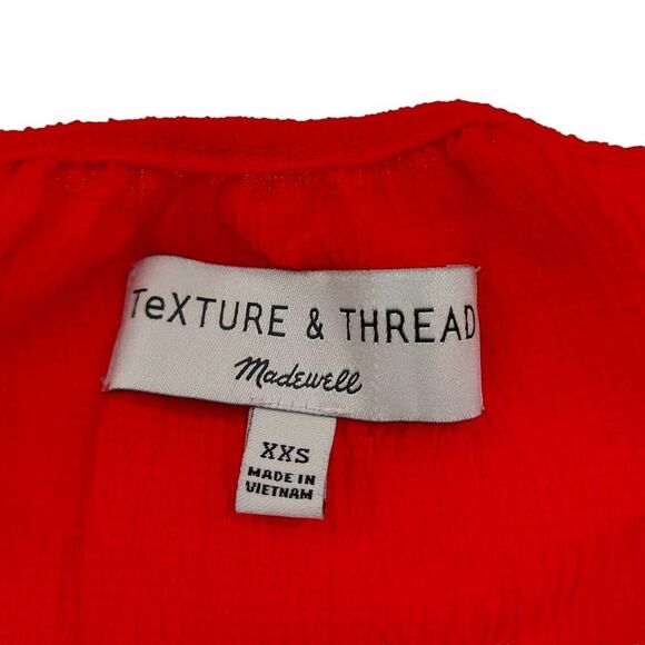 Texture & Thread by Madewell Blouse Womens XXS Red Puffed Sleeve Pleated Boho - Picture 7 of 8